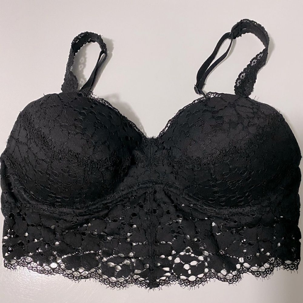 VS Victorias Secret PINK black Lace Bralette push up padded bra romantic goth -S